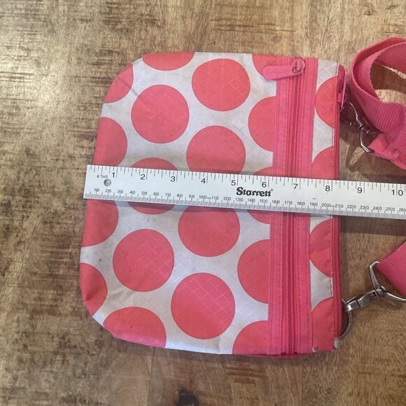 Thirty One 31 Mod Dot Crossbody Bag Pink Coral Nylon Small Adjustable Strap - Picture 6 of 10